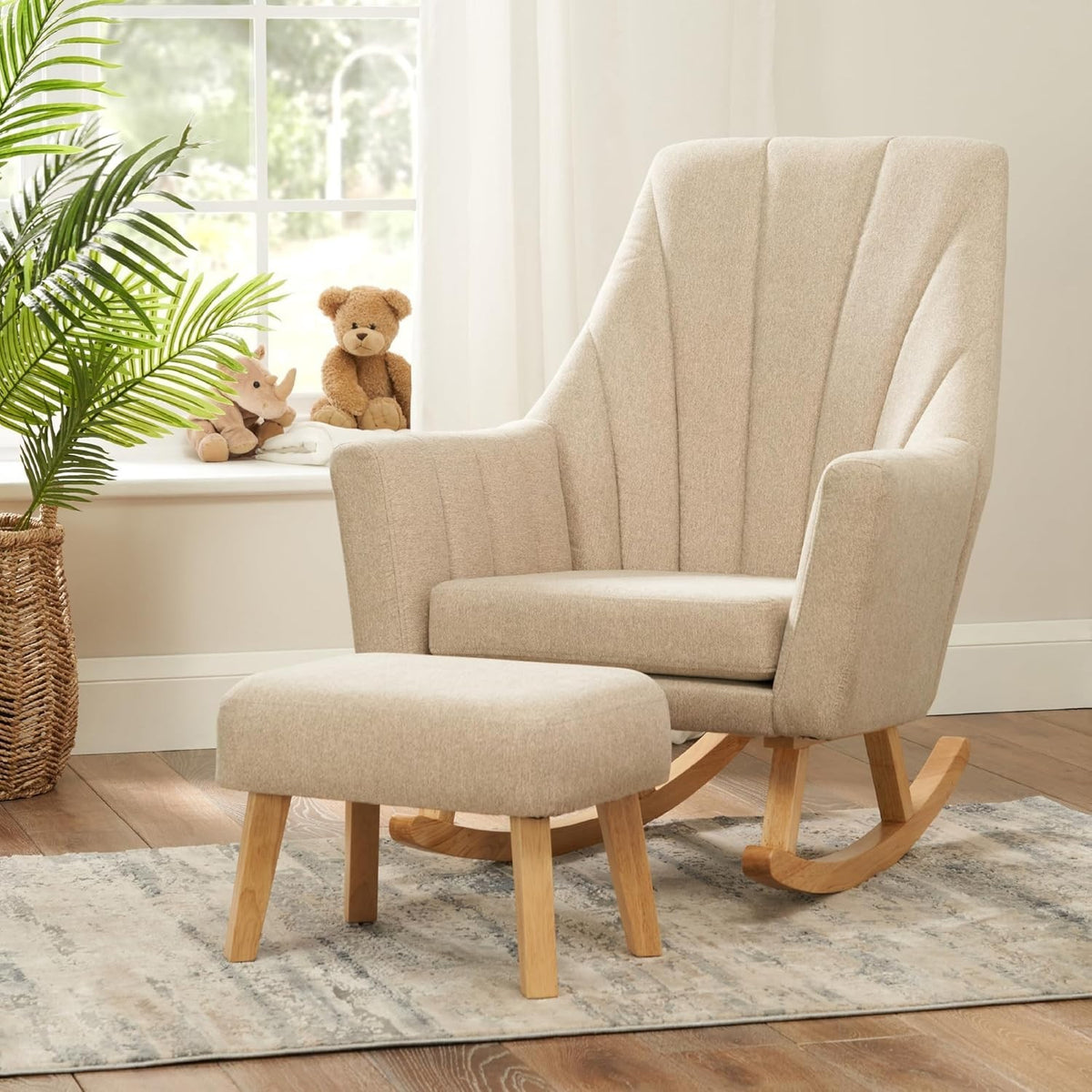 Nursery Rocking Chair with Footstool, Soft Touch Fabric, Ergonomic 93x75cm