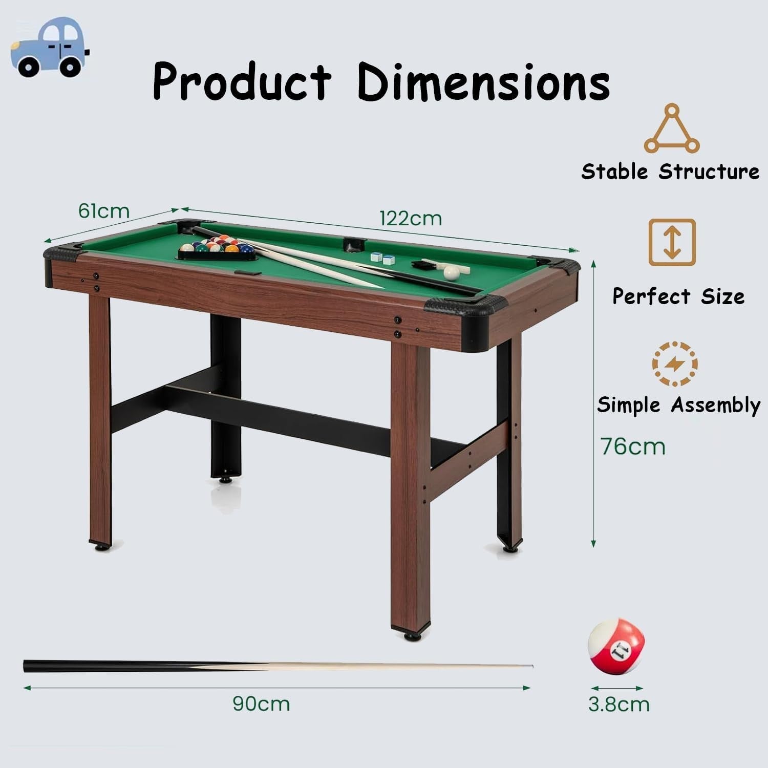 4FT Wooden Pool Table Billiards Set w Cues Balls Triangle Brush