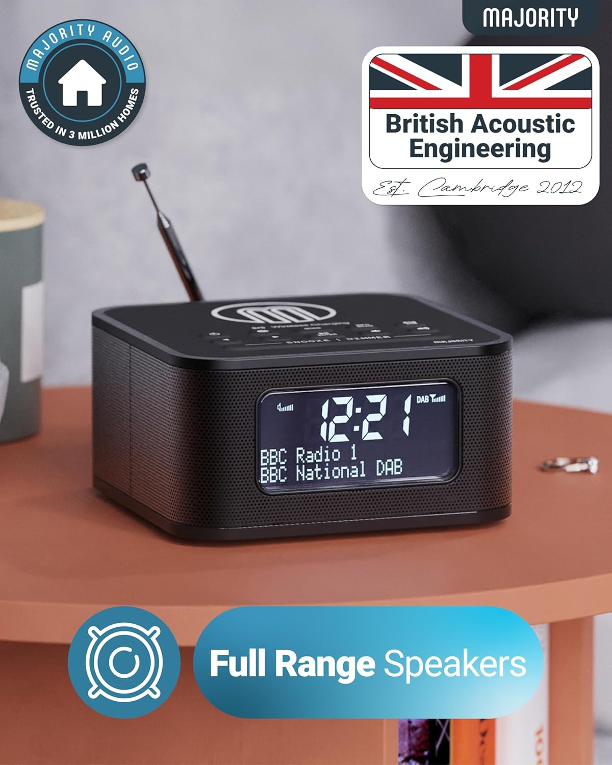 Wireless Charging Alarm Clock DAB FM Radio Bluetooth Dual Alarm LED Display