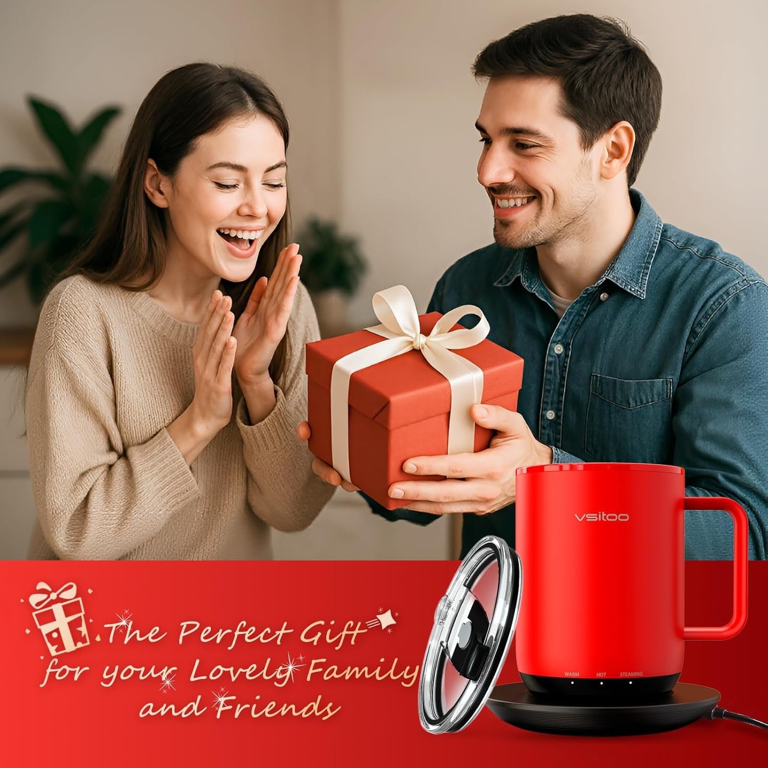 Smart Heated Coffee Mug 14oz Temp Control 120-150°F Warmer Red