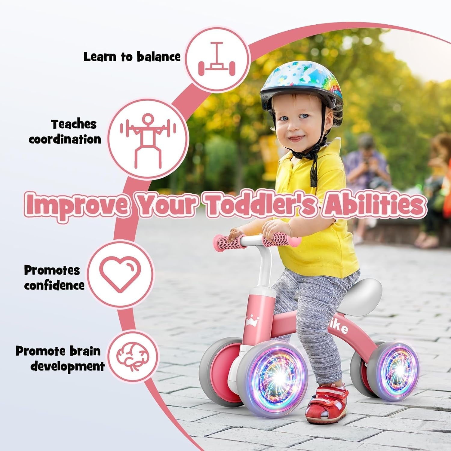 Baby Balance Bike LED Light Wheels Toddler Ride On Toy Girls 1-3 Years