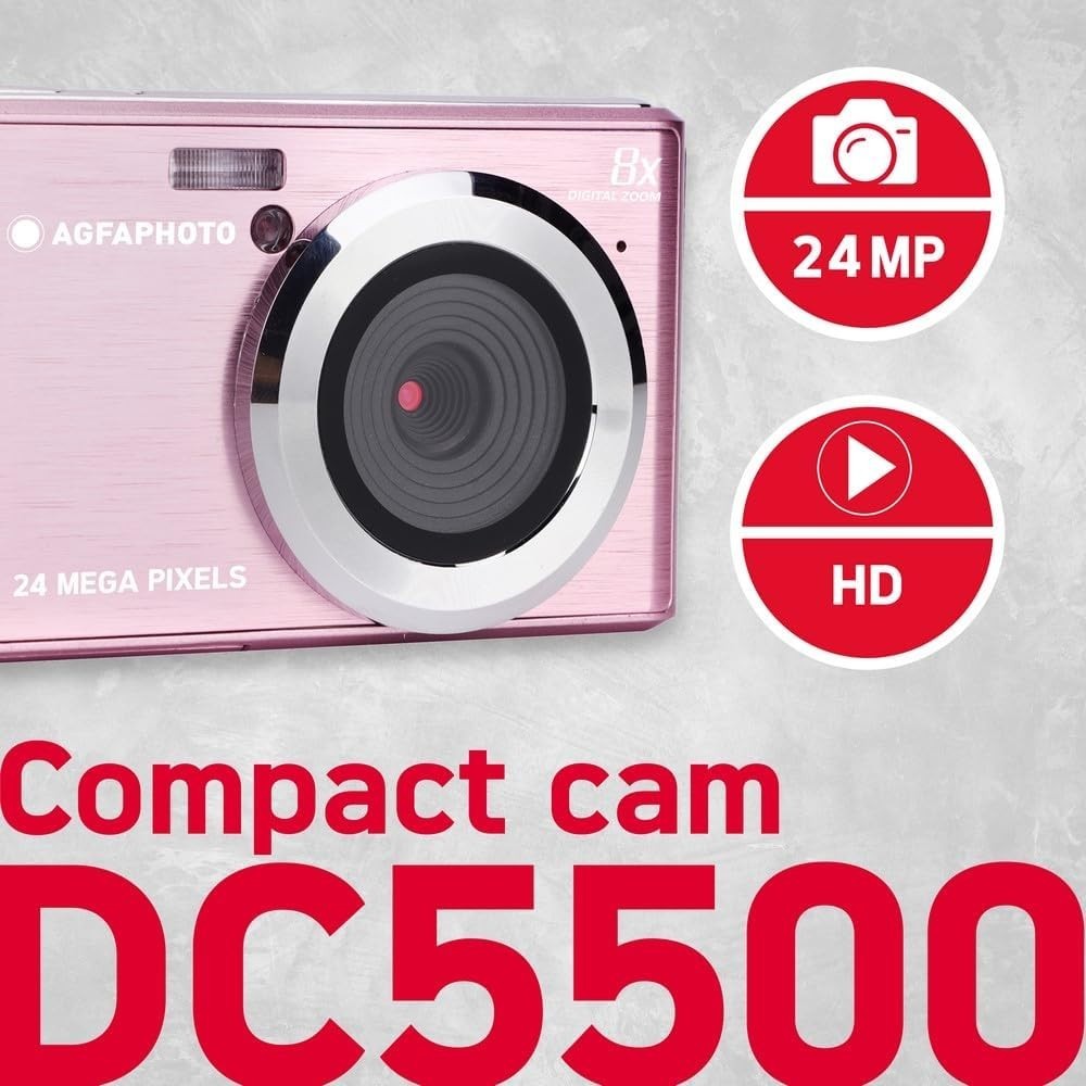 24MP Digital Compact Camera 8X Zoom HD Video LCD Screen Pink