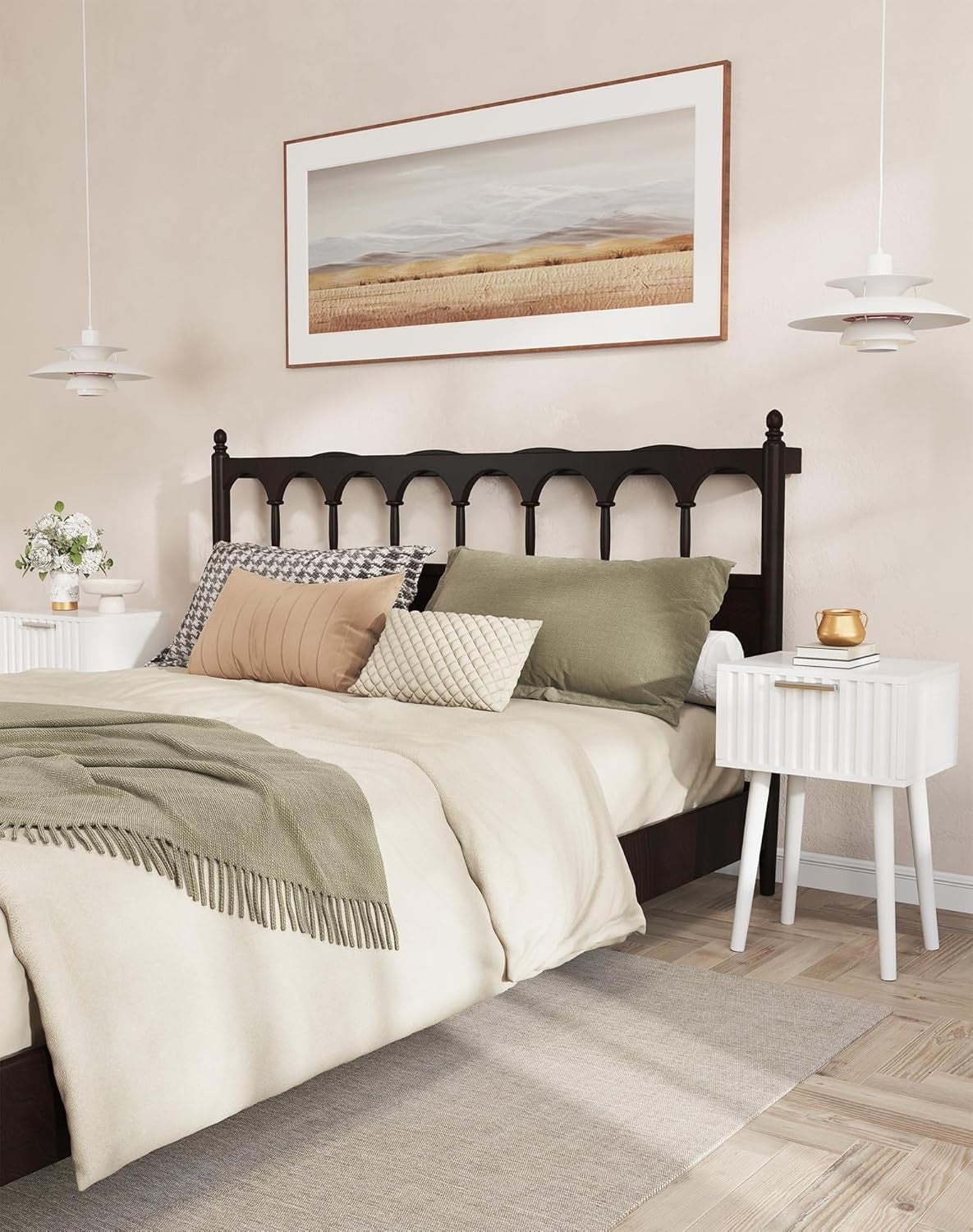 Set of 2 White Fluted Bedside Tables – Modern Nightstands with Drawer & Tall Leg