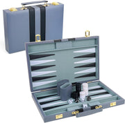 15 Inch Backgammon Set Leather Case Portable Travel Board Game 2 Players