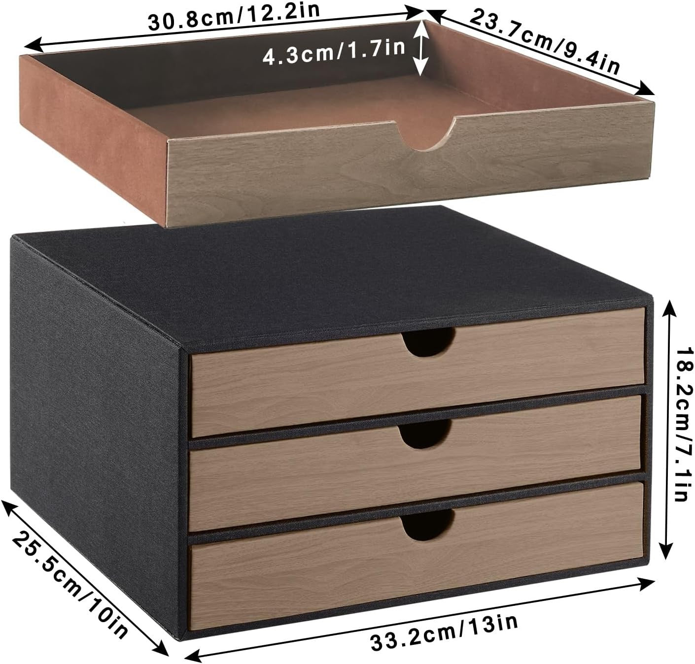 Luxury PU Leather Desk Organizer 3 Drawers Desktop File Holder Storage Box