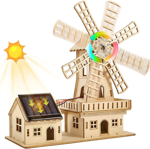Solar Powered 3D Wooden Windmill Puzzle – STEM Educational Toy Kit