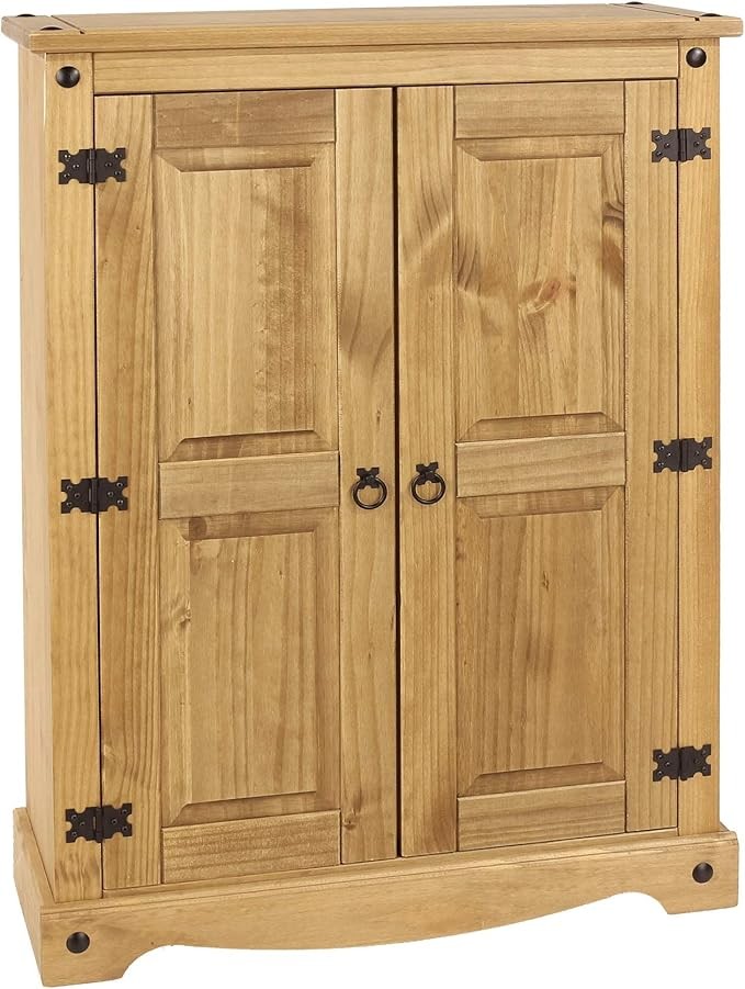 Solid Pine Wood Storage Cupboard with 2 Doors, Rustic Farmhouse Cabinet