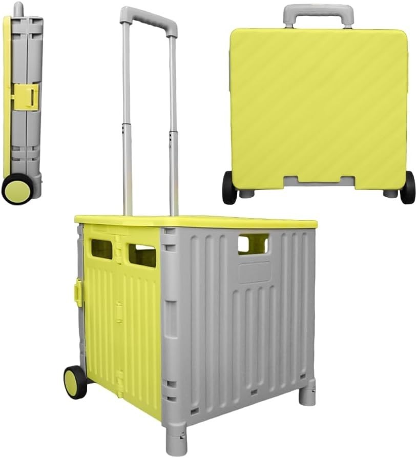 50L Foldable Shopping Trolley Cart with 2 Wheels & Telescopic Handle Yellow