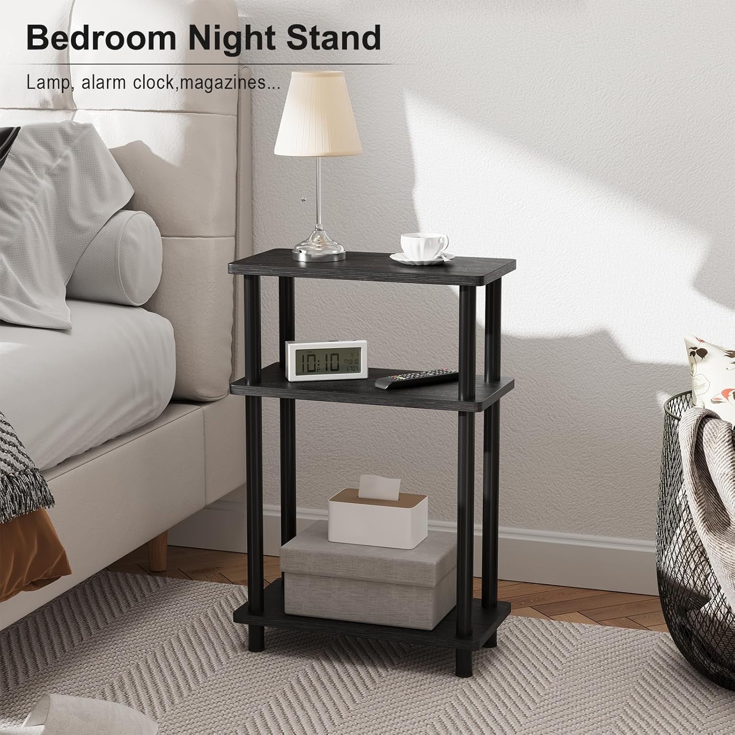 Narrow 3-Tier End Table, Space-Saving Slim Side Table for Bedroom & Living Room