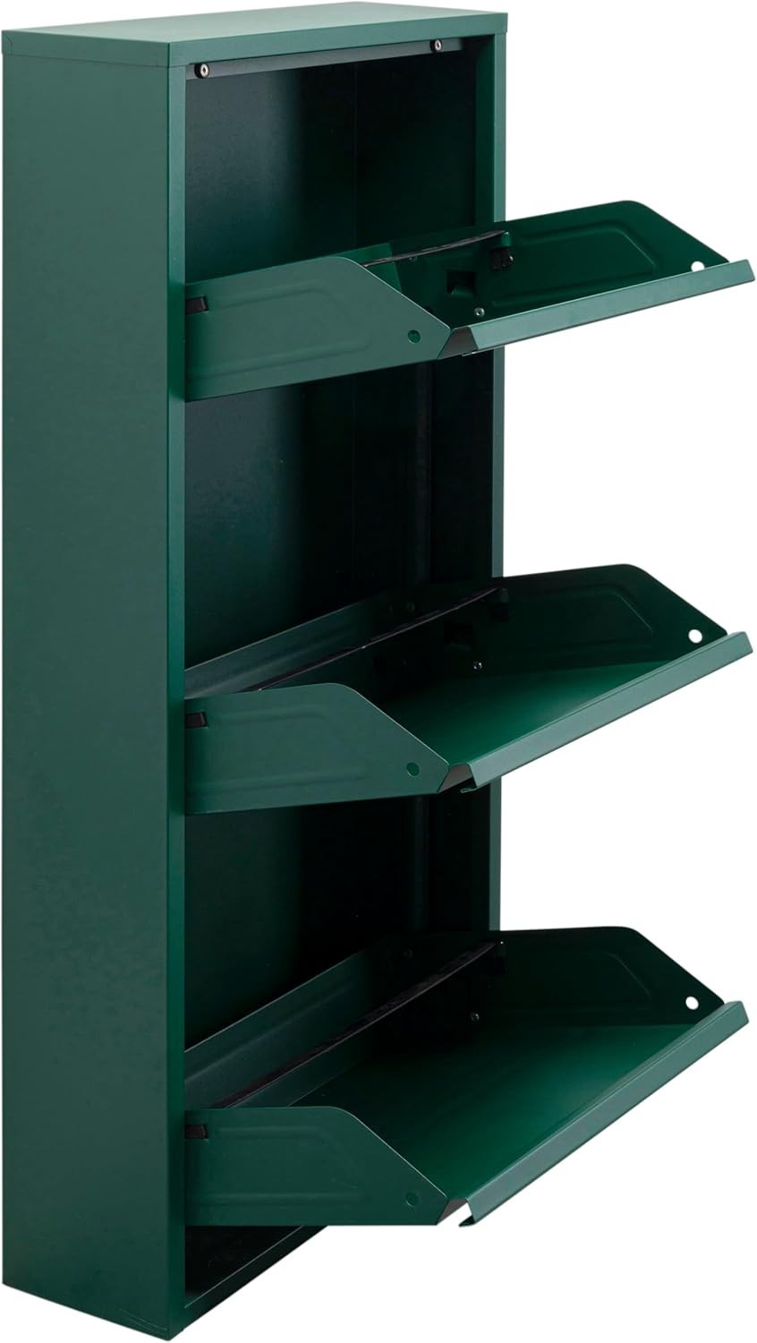Slim Green Shoe Cabinet 3 Flip Compartments Space-Saving Storage