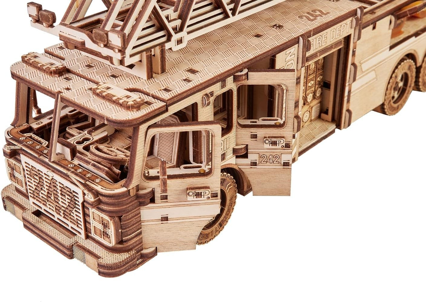 3D Wooden Firetruck Puzzle Model Kit with Extendable Ladder, Mechanical