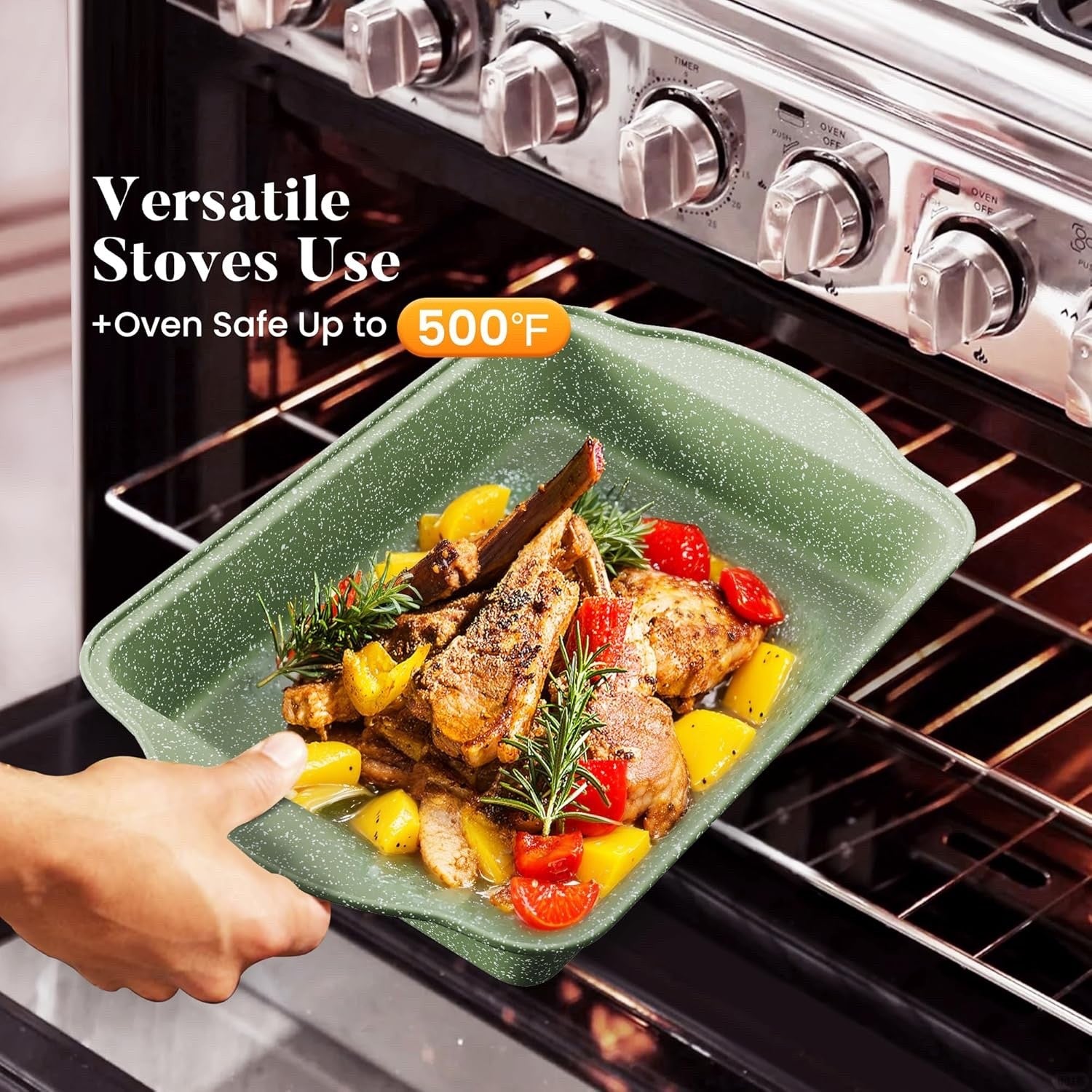 17pcs Green Granite Induction Cookware Set Non Stick Pots & Pans Oven Safe