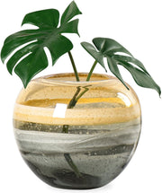 Handmade Amber Swirl Glass Sphere Vase Coastal Modern Home Centerpiece