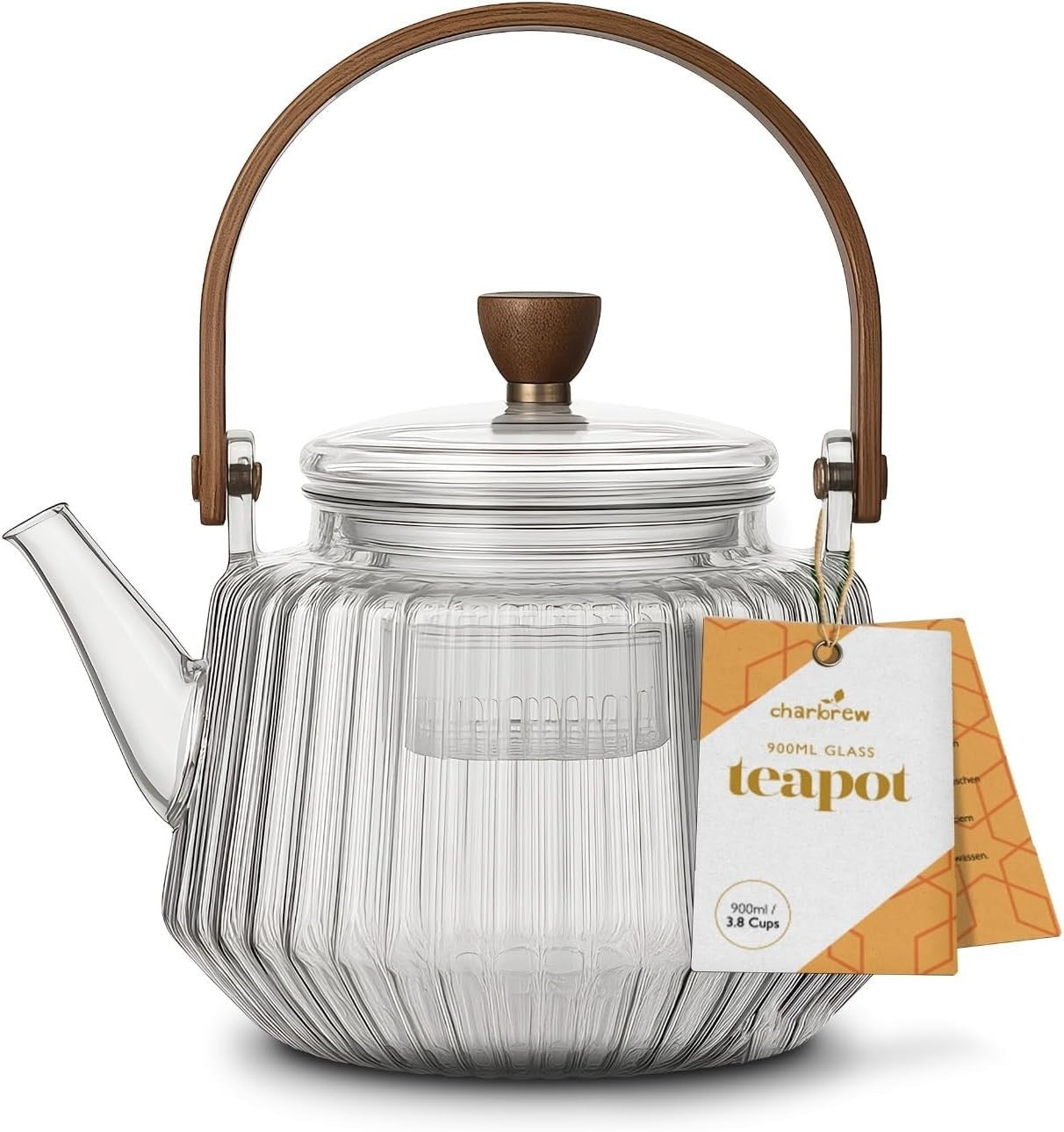 900ml Glass Teapot with Infuser Wooden Handle Loose Leaf Tea Pot