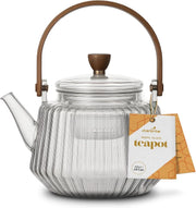 900ml Glass Teapot with Infuser Wooden Handle Loose Leaf Tea Pot
