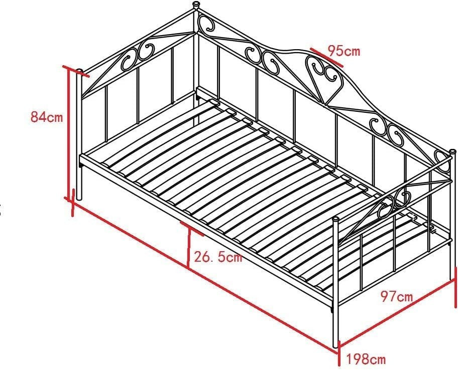 Metal Day Bed Frame with Storage Black Sofa Bed 3FT Single 90x190cm