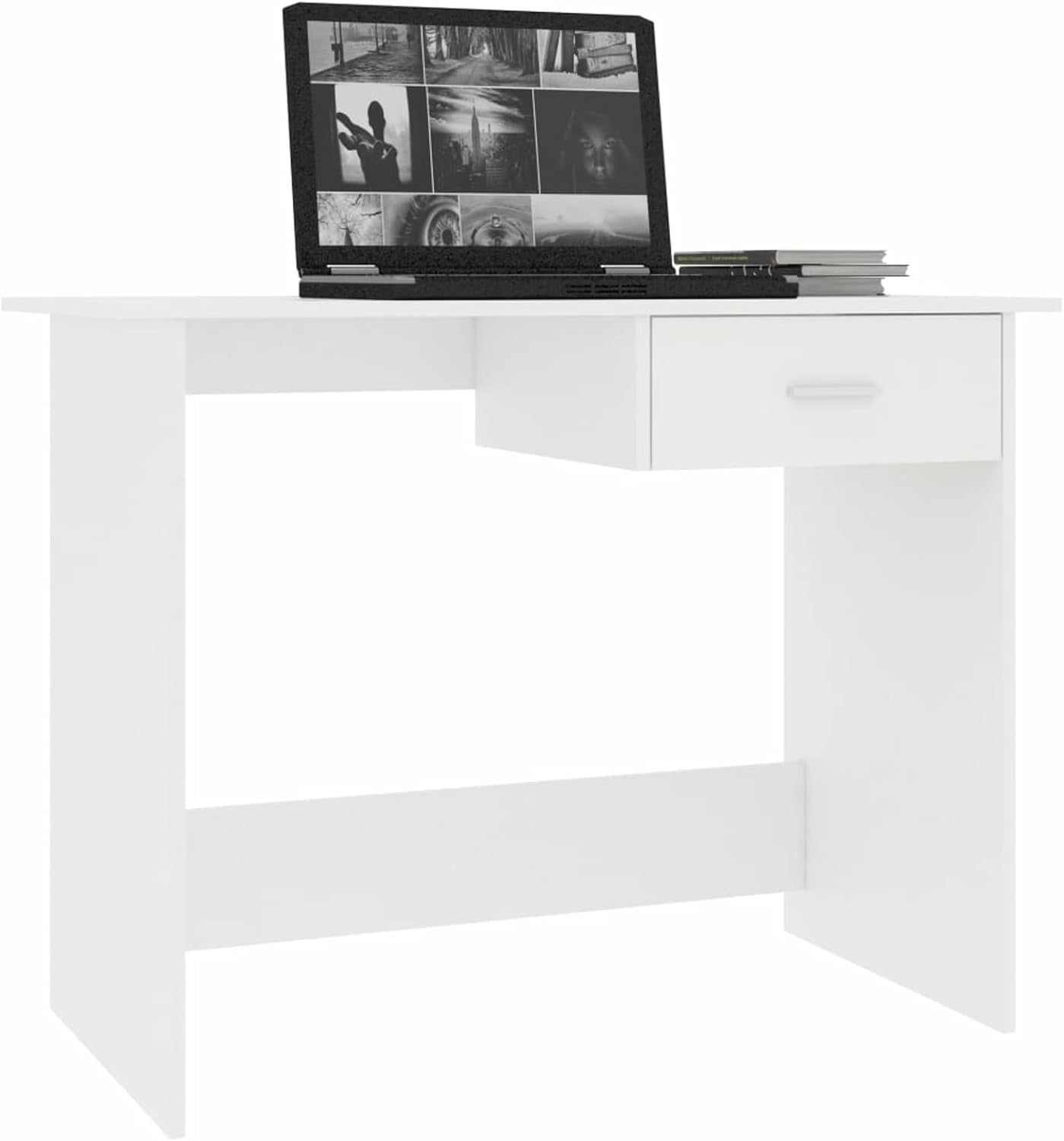 White Adjustable Desk with Drawer 100x50x76cm Modern Engineered Wood Table
