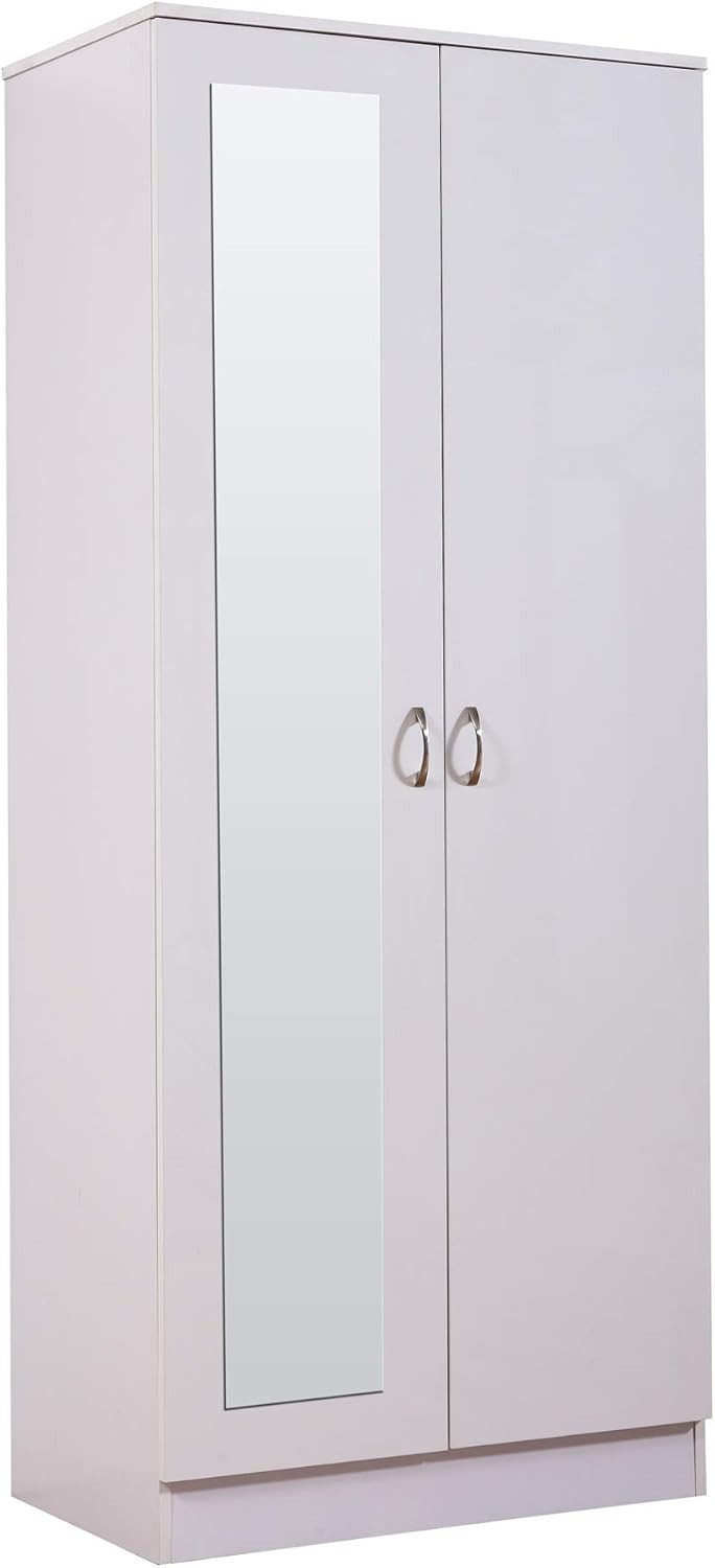 White Mirrored 2 Door Wardrobe Soft Close Doors Scratch Resistant 180cm