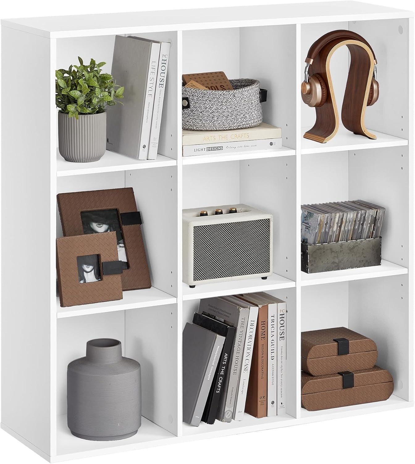 9-Cube White Bookcase | Large Storage Shelf Unit for Living Room Office Home