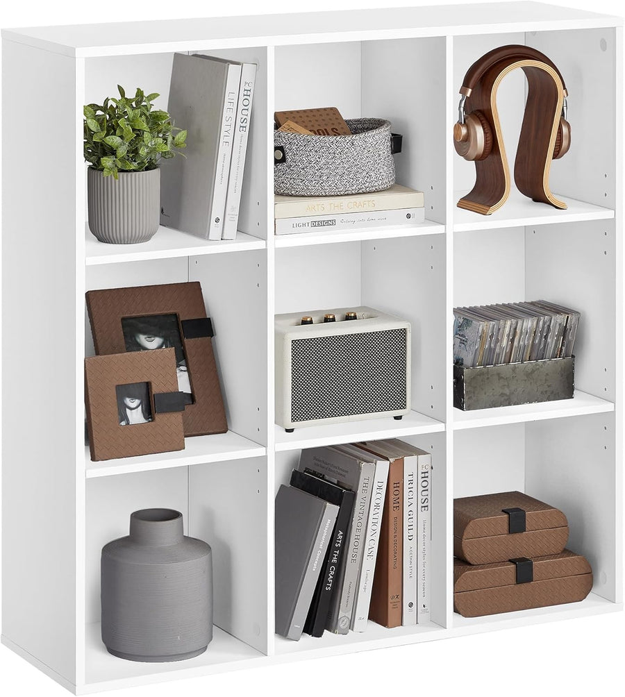 9-Cube White Bookcase | Large Storage Shelf Unit for Living Room Office Home