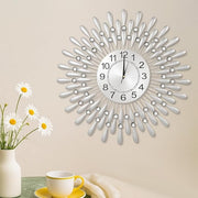 60cm Silver Sunflower Wall Clock Silent Modern Large Metal Diamond Beaded Decor