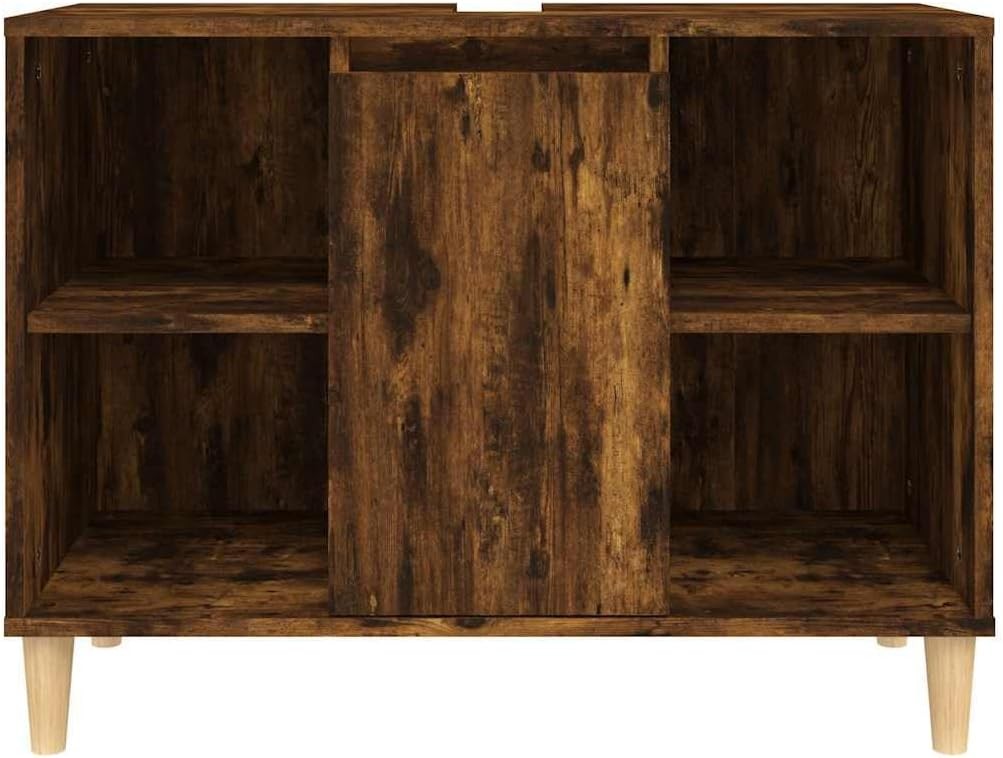 Smoked Oak Bathroom Sink Cabinet – Modern Vanity Unit with Shelves 80cm