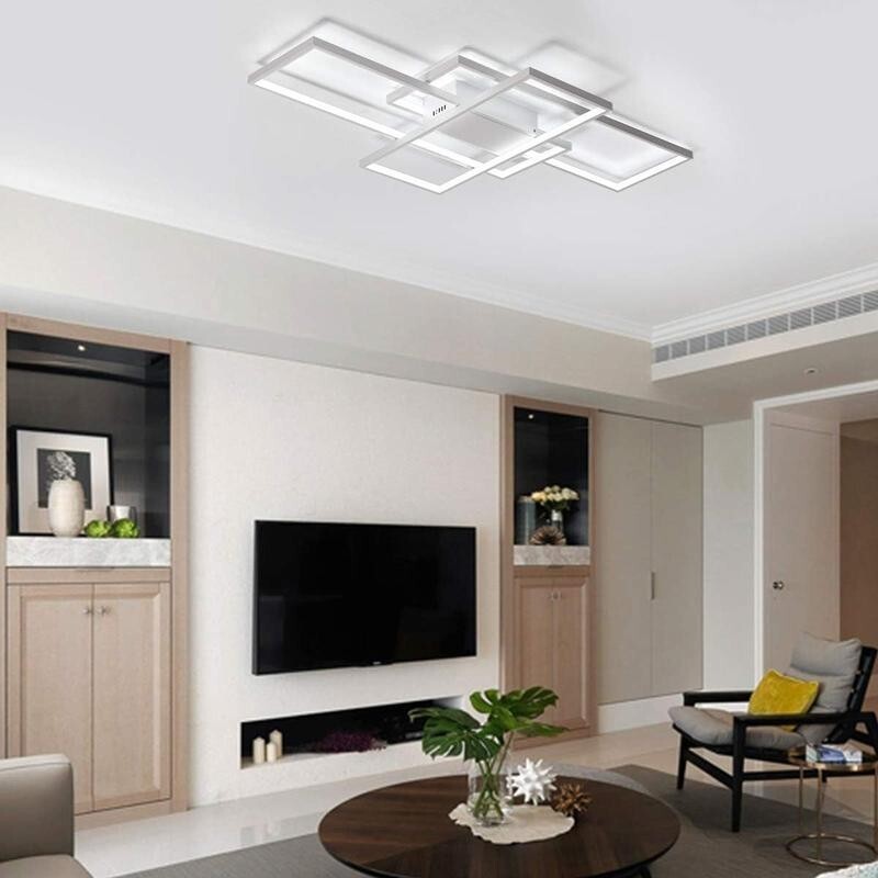 Modern LED Ceiling Light 3 Square 75W Cool White Flush Mount Fixture White