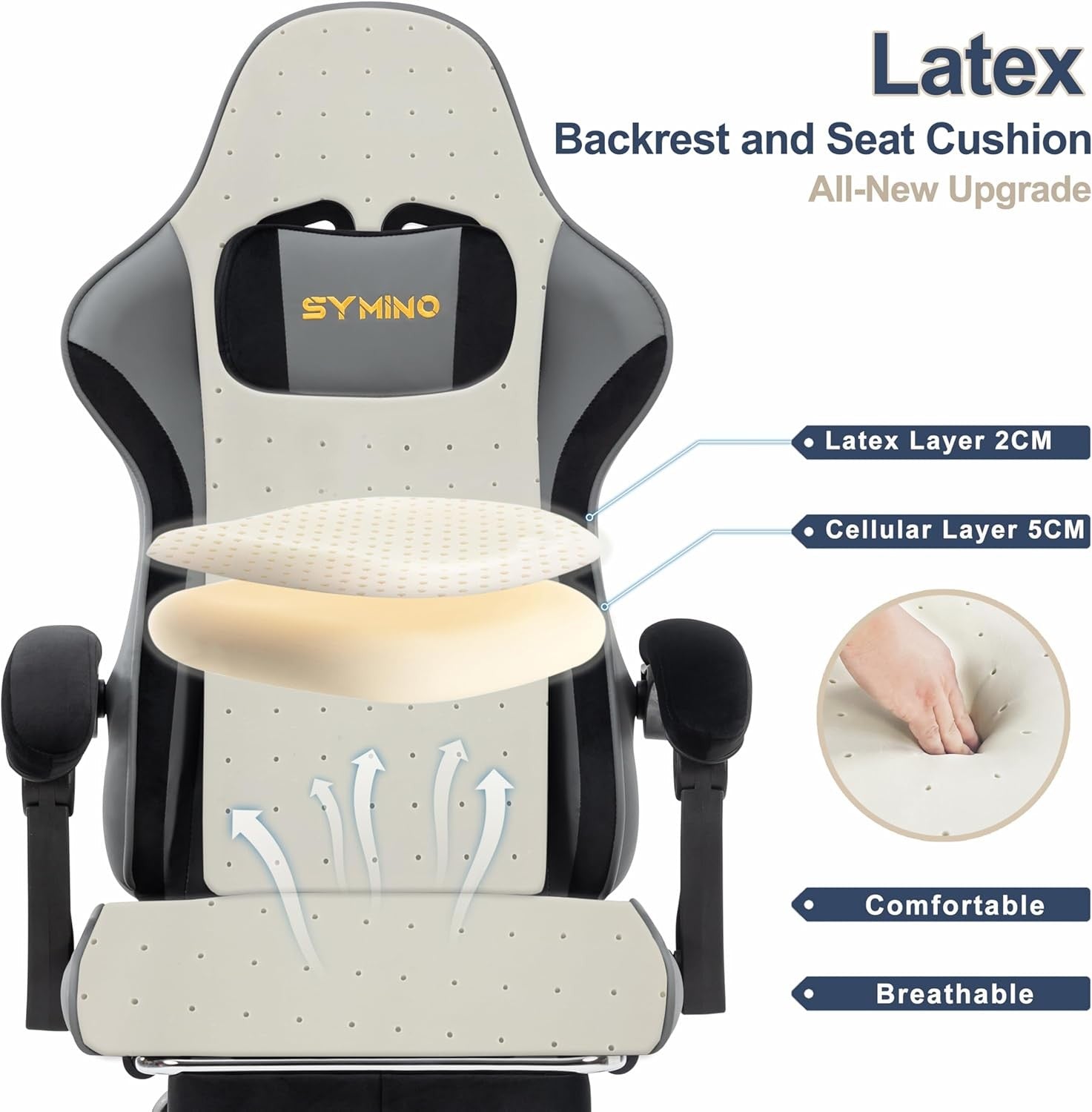 Ergonomic Gaming Chair Recliner Footrest Lumbar PU Leather Grey