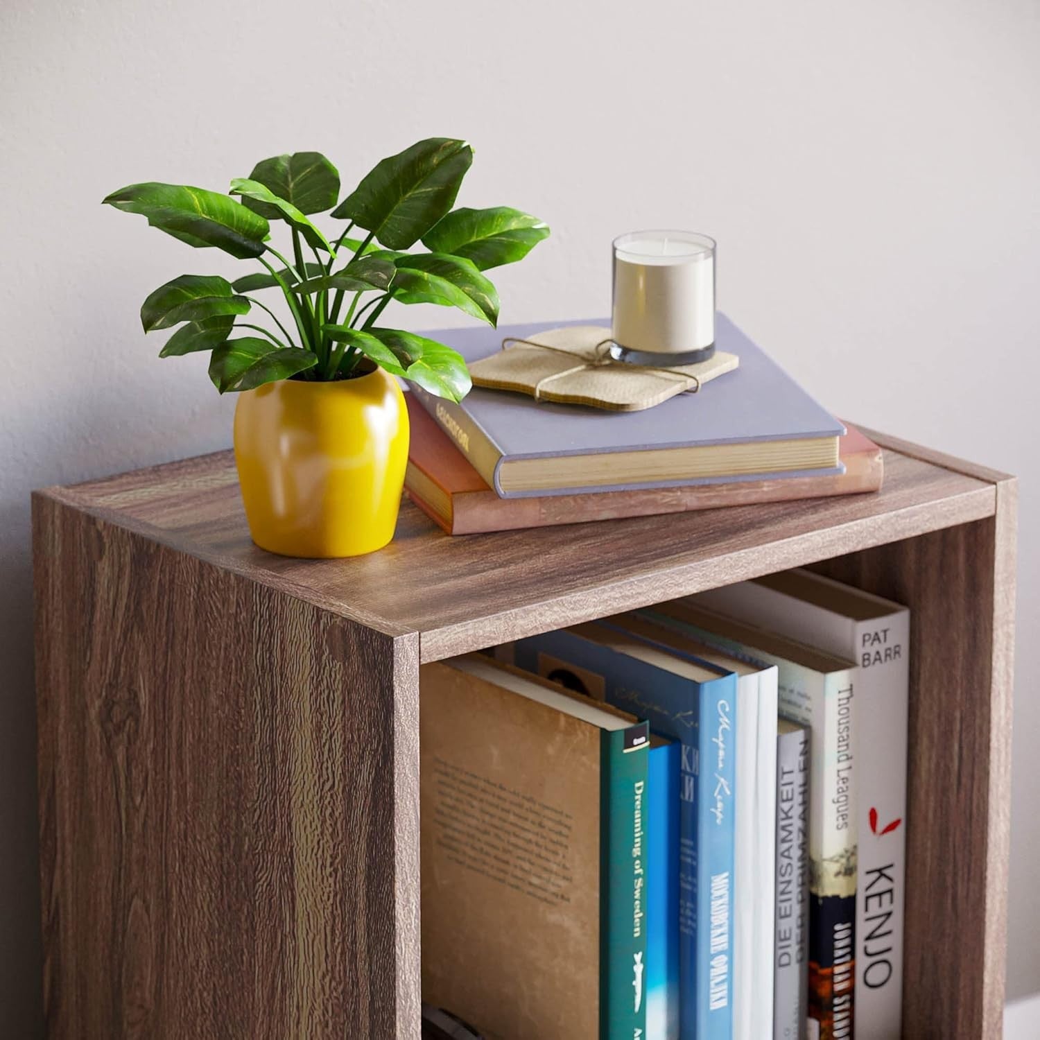 2 Tier Walnut Wooden Cube Bookcase Small Storage Shelf for Living Room Office
