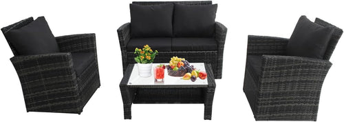 4PC Outdoor Rattan Garden Furniture Set Sofa Chairs Table | Patio Lounge