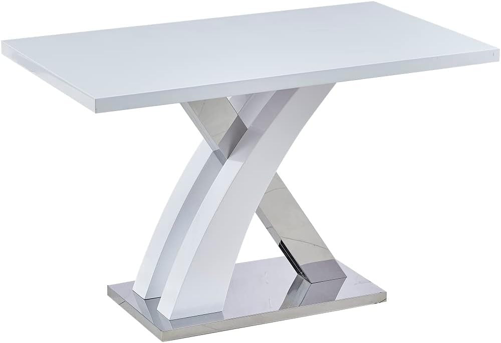 High Gloss White Extendable Kitchen Dining Table with Stainless Steel Base