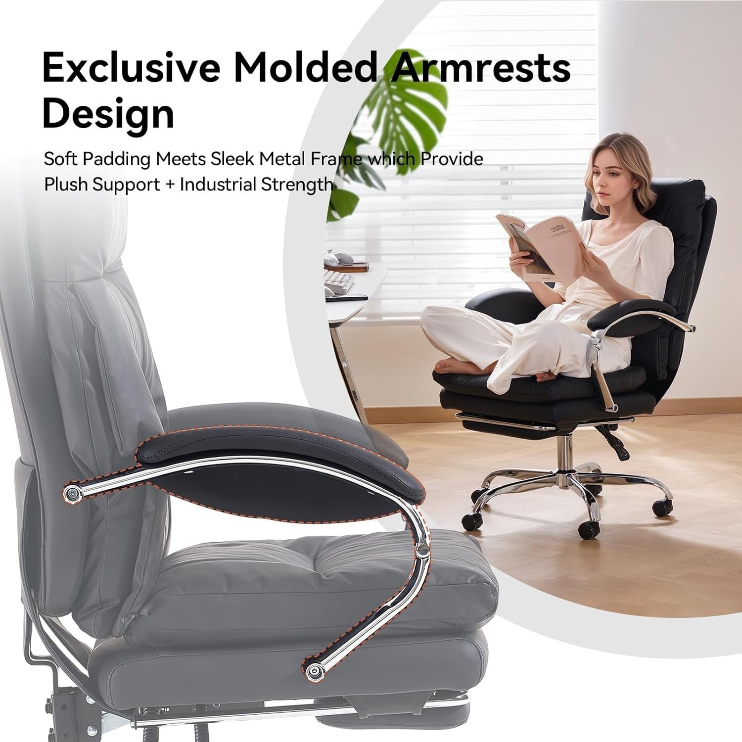 Office Chair Recliner Executive PU Leather Ergonomic Desk Gaming Footrest Black