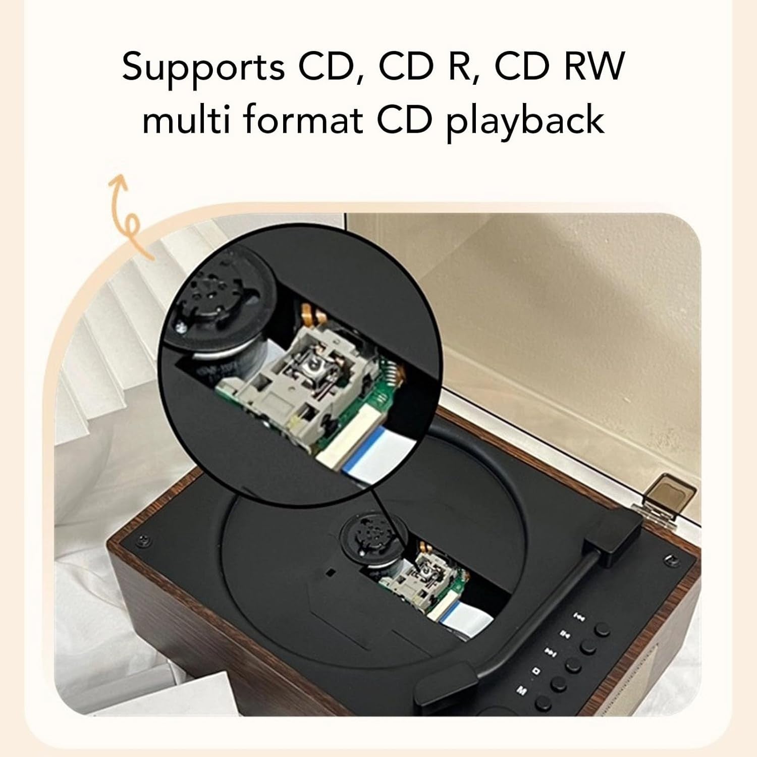 Retro Suitcase Bluetooth CD Player Speaker Remote USB AUX Walnut