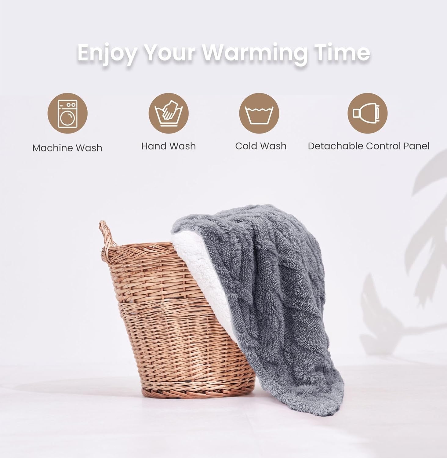 Electric Heated Throw Blanket Soft Large 9 Heat Levels Washable 130x160cm