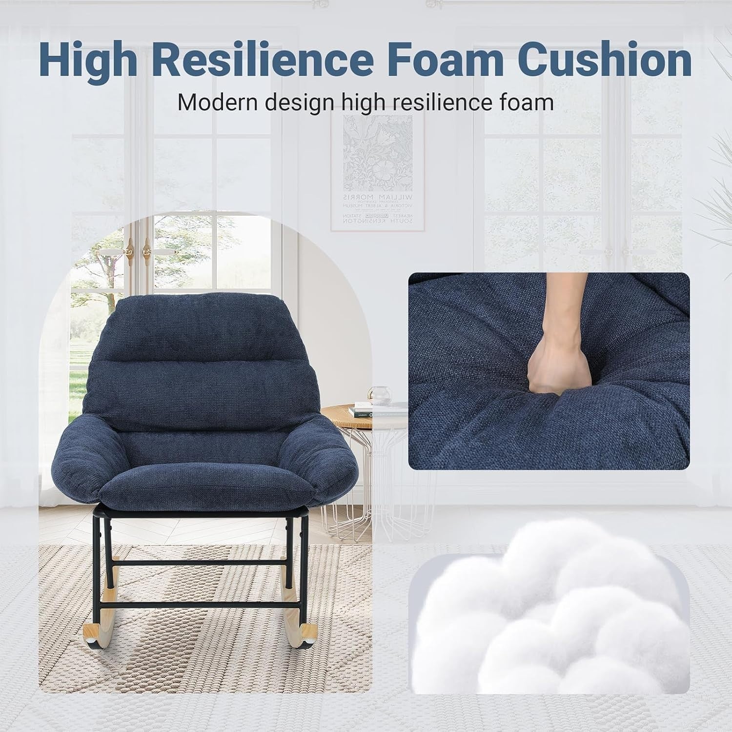 Cozy Lambswool Rocking Chair with High Backrest for Living Room