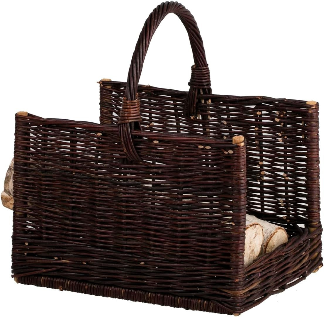 Rustic Wicker Log Basket with Handle – Indoor Firewood Storage 50x35x33cm