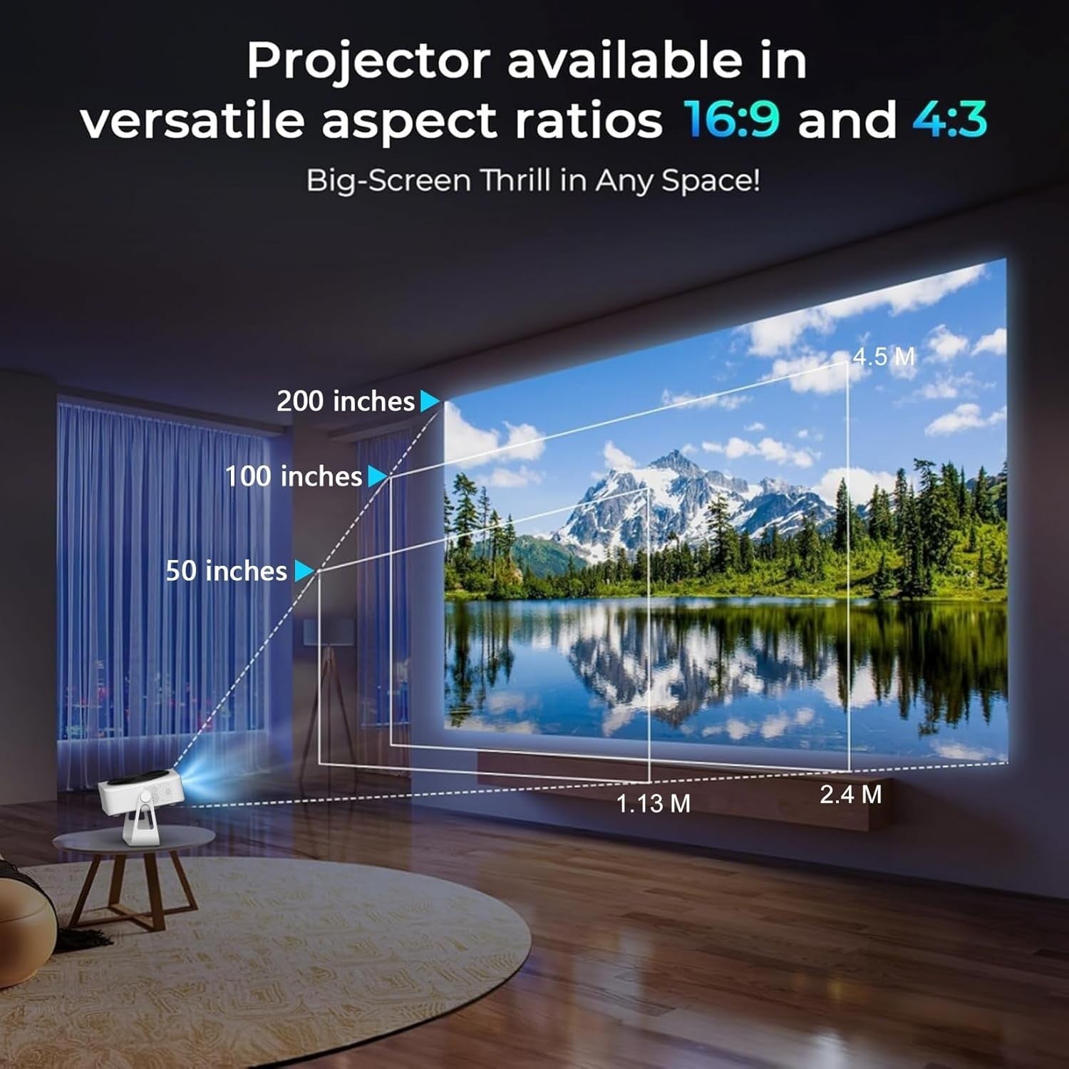Smart 1080P Mini Projector Built-in Apps WiFi Bluetooth Auto Focus 4K