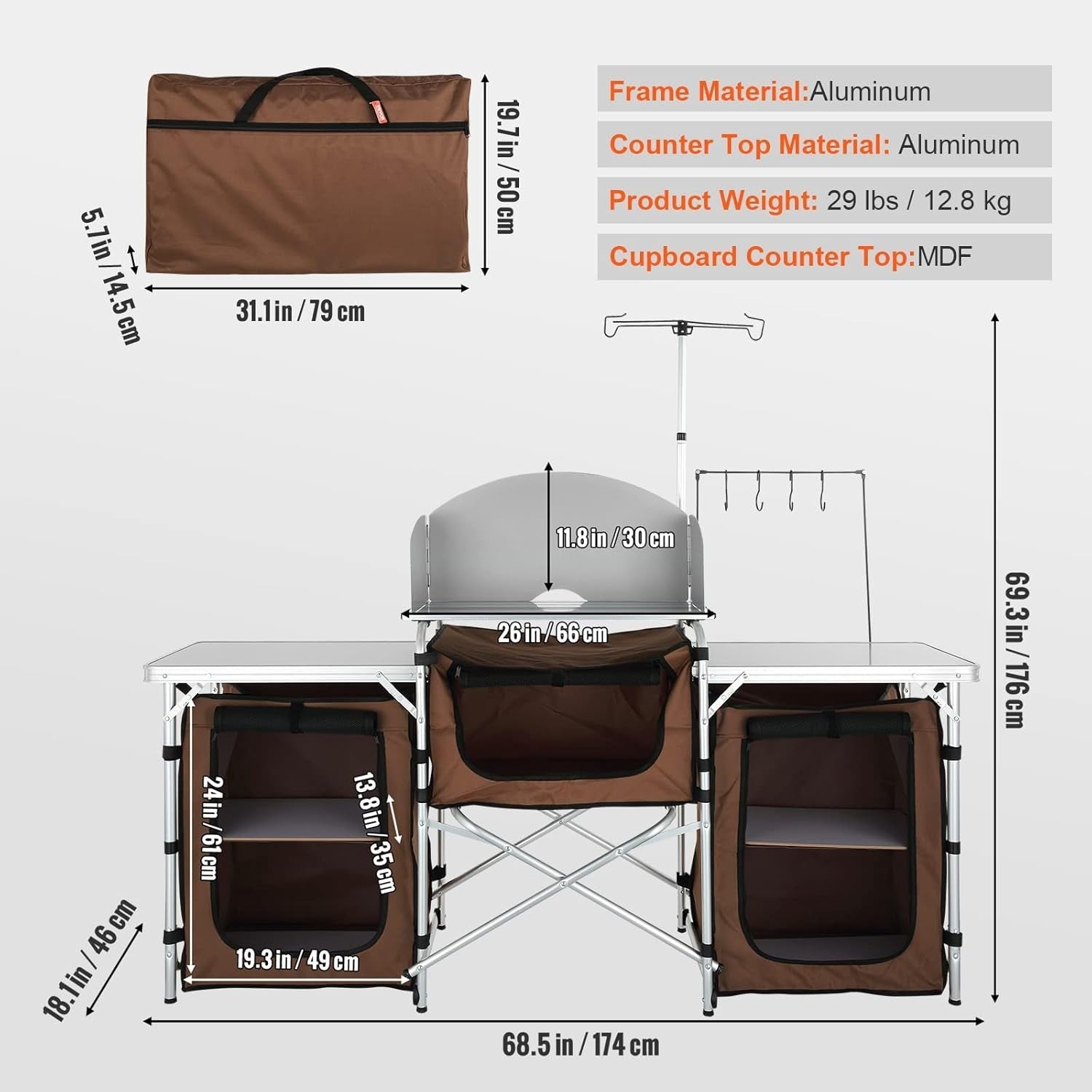 Folding Camping Kitchen Table Outdoor BBQ Cook Station Storage Bag
