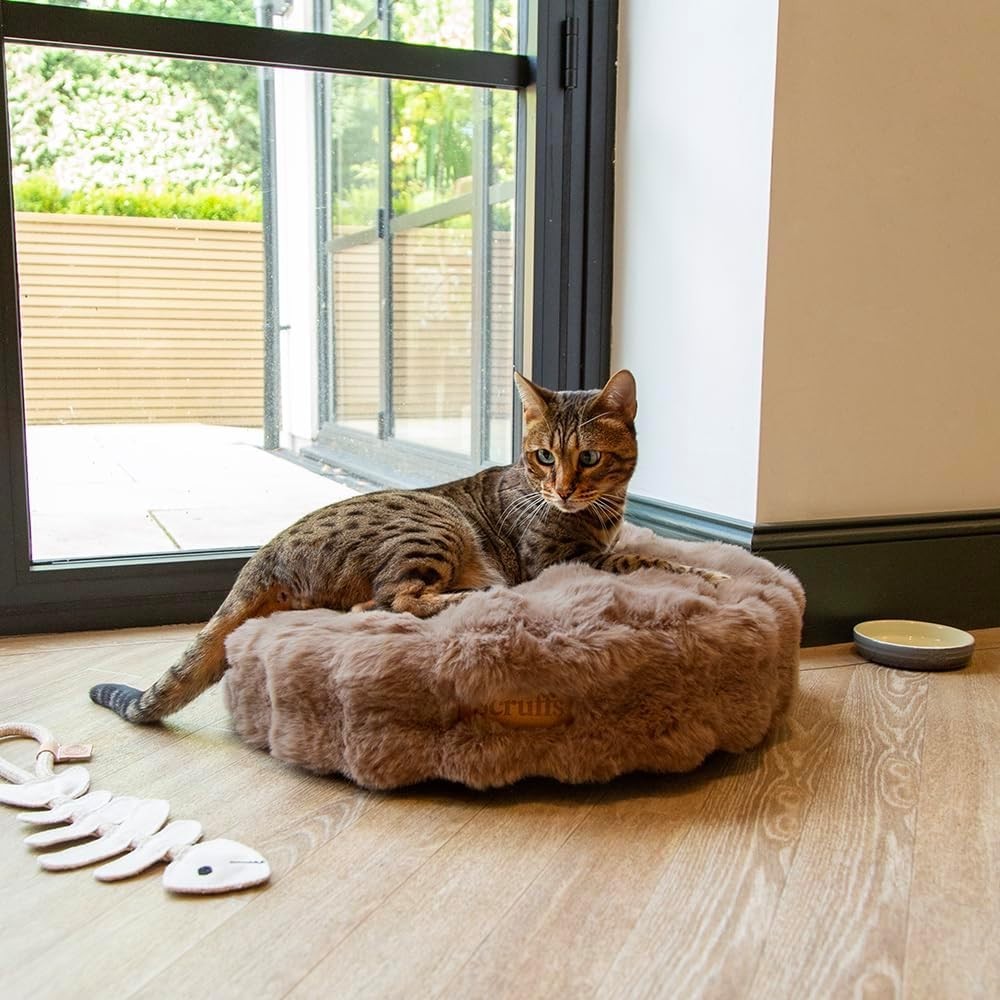 Round Faux Fur Pet Bed 50cm Luxury Cat Dog Cushion Non Slip Washable