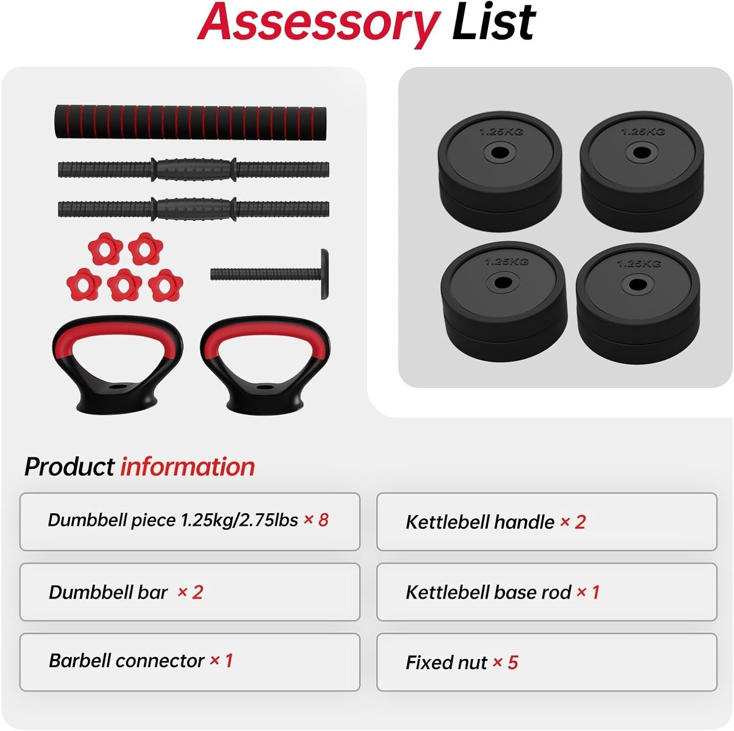 4-in-1 Adjustable Dumbbell Set 10kg Home Gym Barbell Kettlebell Kit