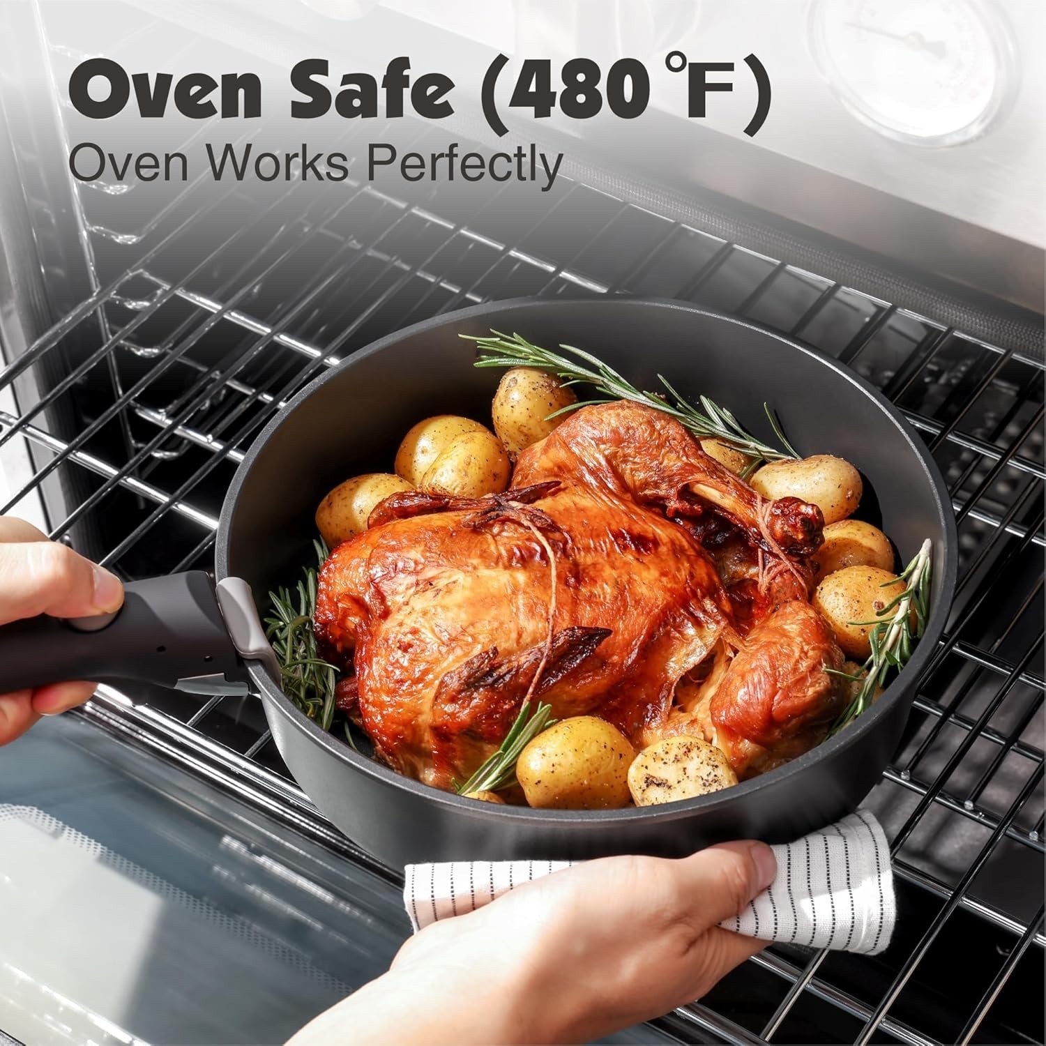 24pcs Black Non Stick Cookware Set Detachable Handle Induction Oven Safe