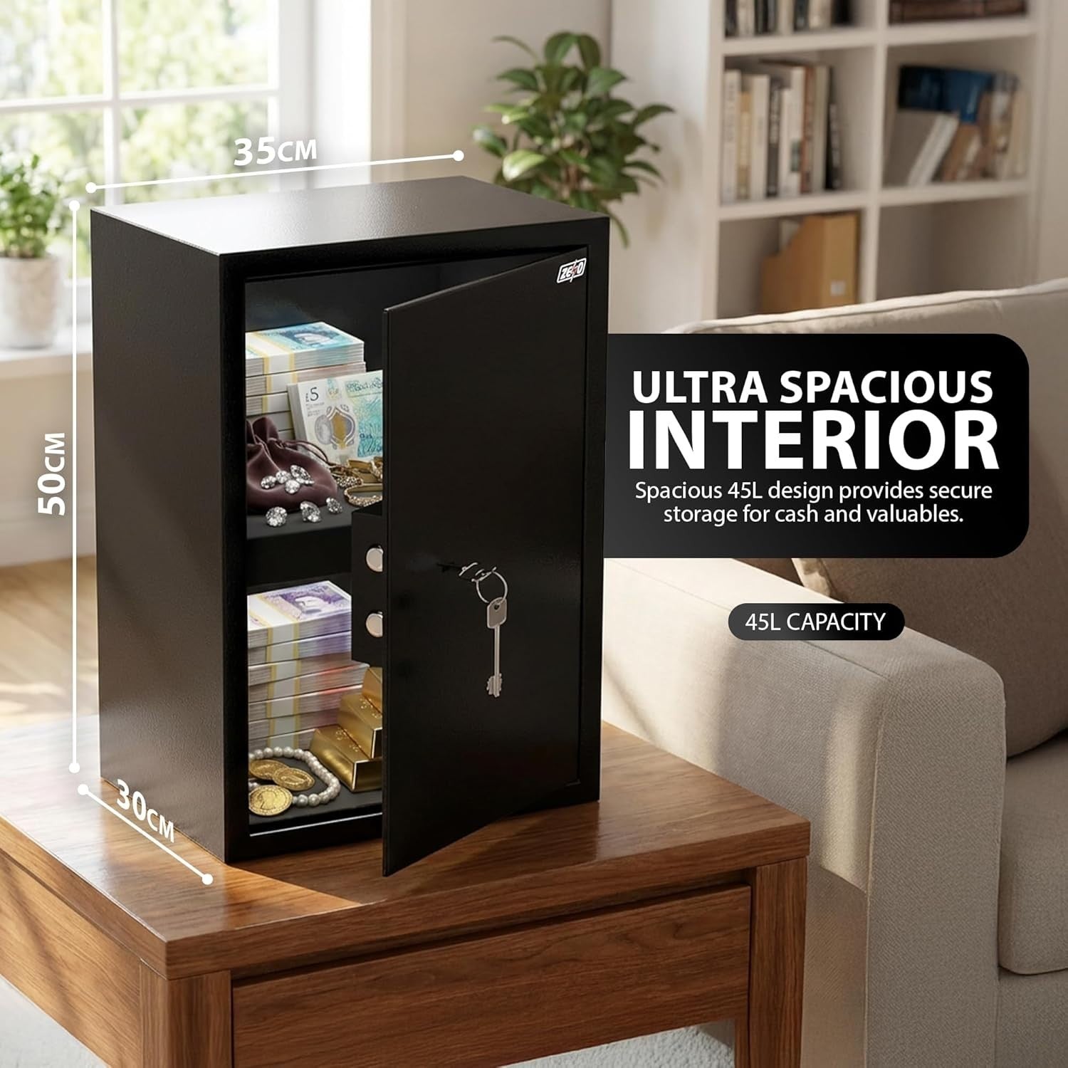 45L Fireproof Safe Box Large Security Cabinet Key Lock Cash Storage