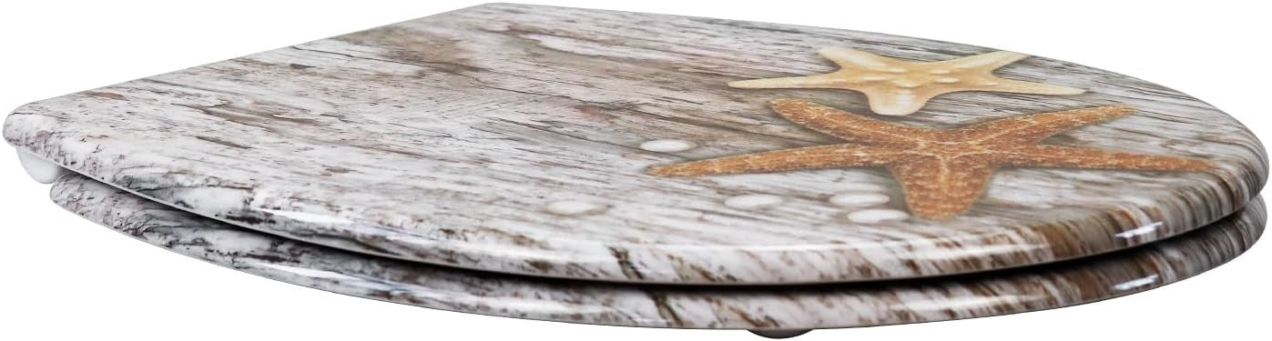 Soft Close Toilet Seat Duroplast Quick Release Top Fix Sea Star Pattern 45x37cm