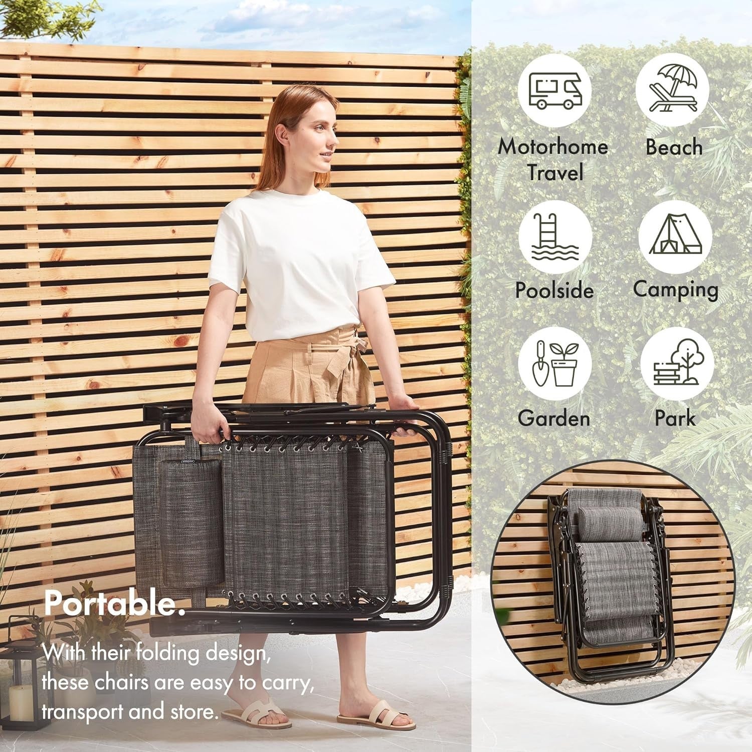 Zero Gravity Reclining Garden Chairs Set - Foldable Outdoor Loungers Grey