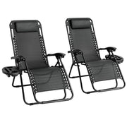 Zero Gravity Reclining Garden Chairs Set of 2 – Folding Sun Loungers w/ Cup Hold