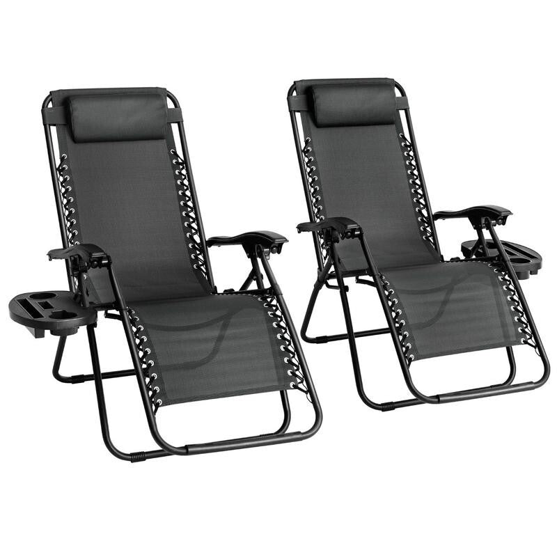 Zero Gravity Reclining Garden Chairs Set of 2 – Folding Sun Loungers w/ Cup Hold
