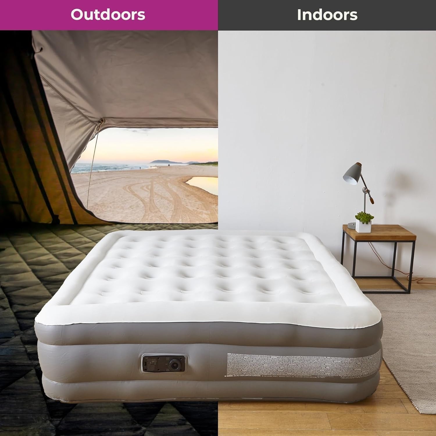 Double King Air Mattress with Built-In Electric Pump Raised Flocked Bed