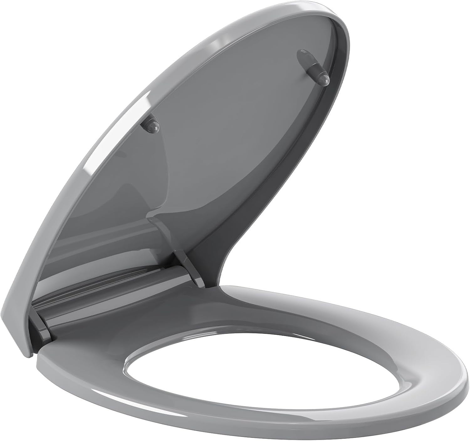 Soft Close Toilet Seat Top Fixing O Shape Grey Adjustable Hinges 44x37cm
