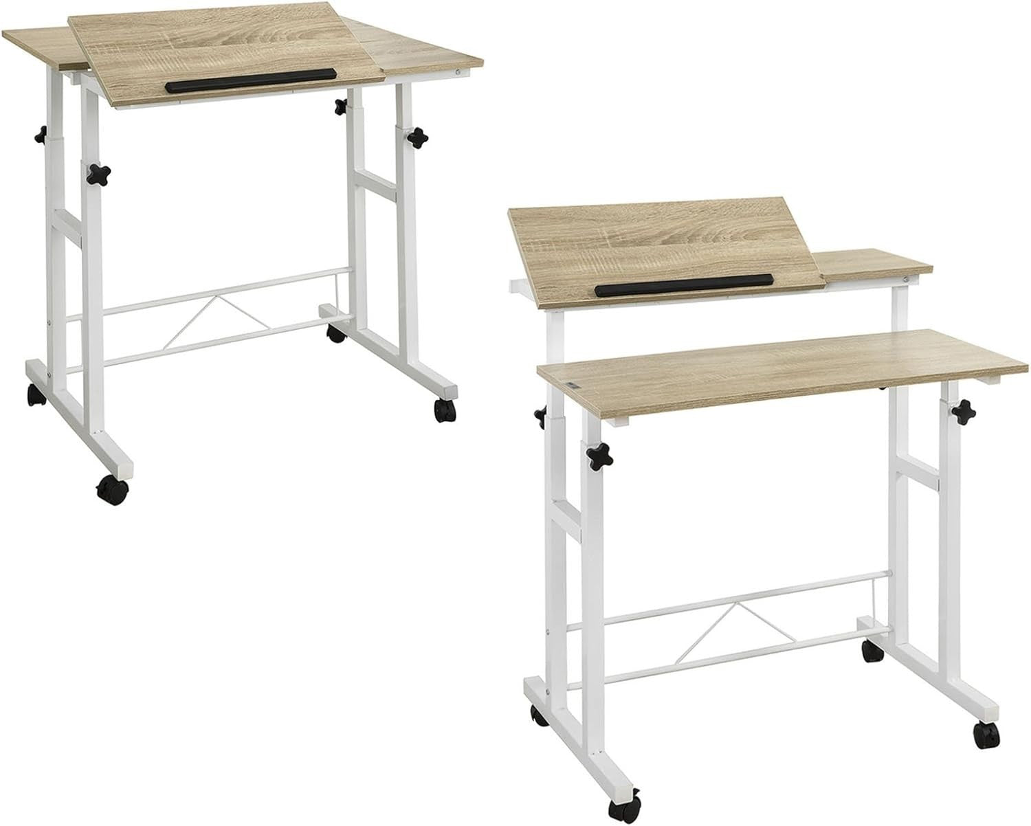 White Adjustable Standing Laptop Desk w/Tiltable Top & Wheels