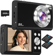 4K 48MP Vlogging Camera Zoom Compact Camera w 32GB & Batteries
